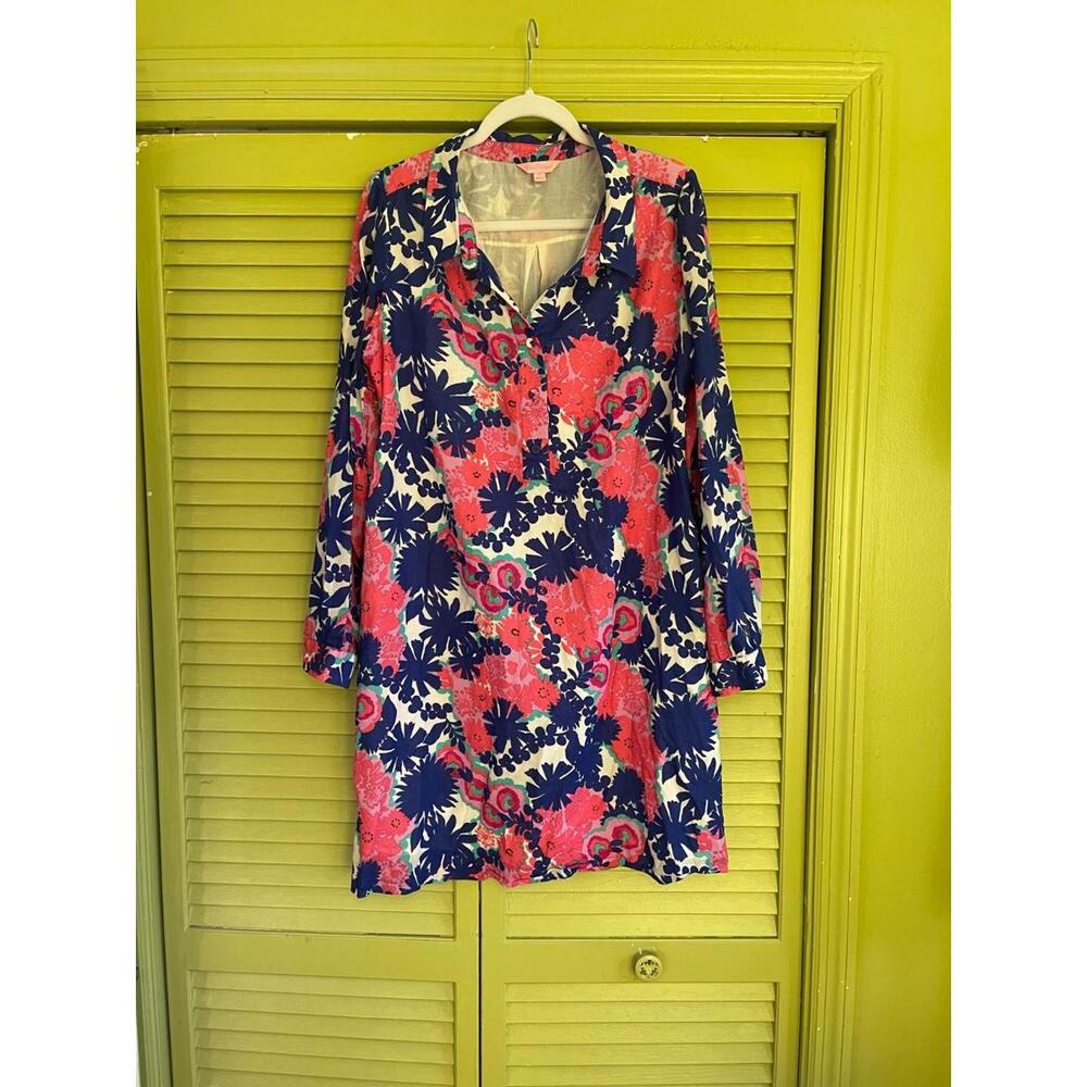 Lilly Pulitzer Blue & Pink Floral Button Up Dress - RARE Size 16 - Summer Chic